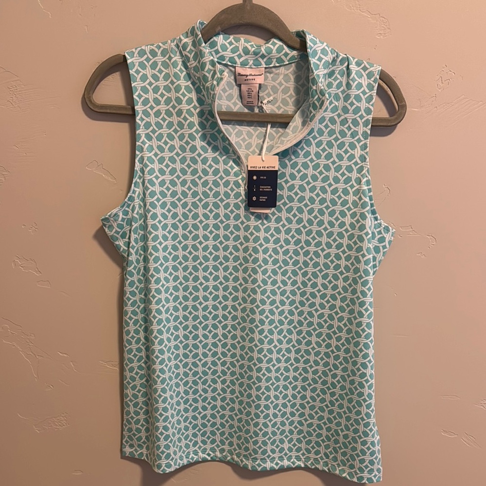 Tommy Bahama aqua Sleeveless Mandarin Collar 1/4 zip activewear top